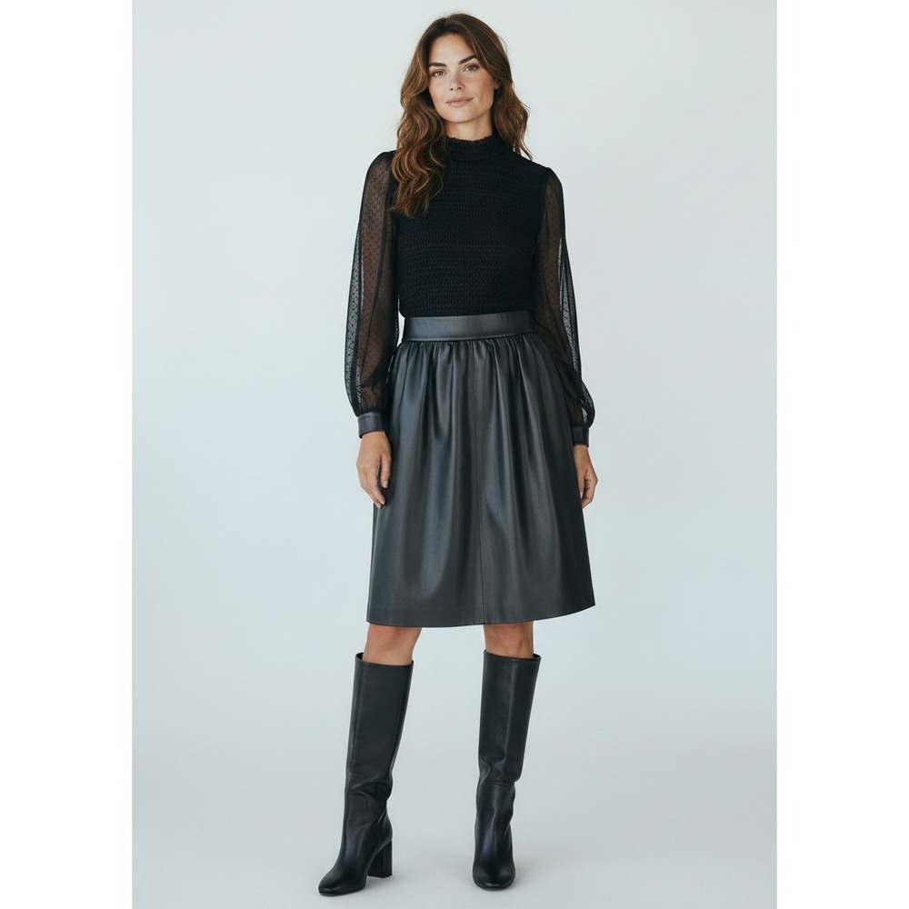 Valentino Lace Sheepskin Leather Midi Dress Black Italy Size 4 - Picture 5 of 14